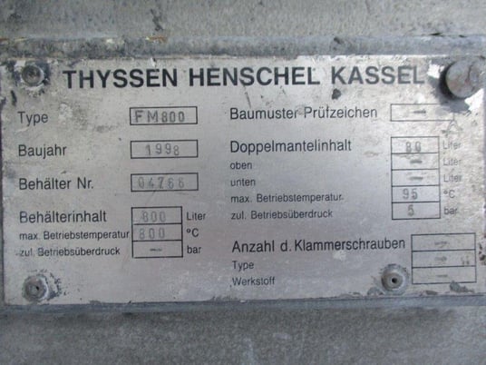 800 liter Henschel, Mixer Bowl Only w/Base, 28.3 cu.ft. capacity, No Blades, No Discharge Valve, No Motor - Image 3