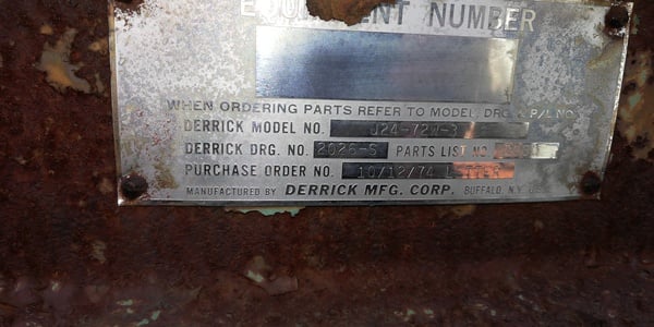 24" x 72" Derrick #J24-72W-3, Stainless Steel Screen, Inclined 1-Deck, 0.6 HP, 460 V, 1974 - Image 2