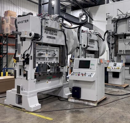 100 Ton, Minster #P2-100-48, straight side double crank, 2" stroke, 21.5" Shut Height, 150 SPM, 31" x48"bed - Image 1