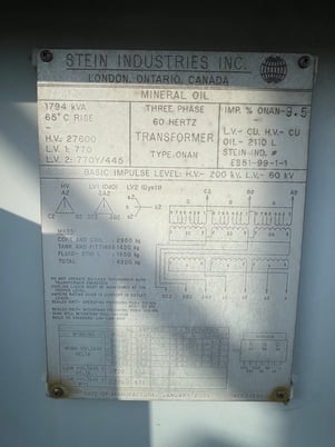 1794 KVA 27600 Primary, 770Y/445 Secondary, Stein transformer, 2001 - Image 10