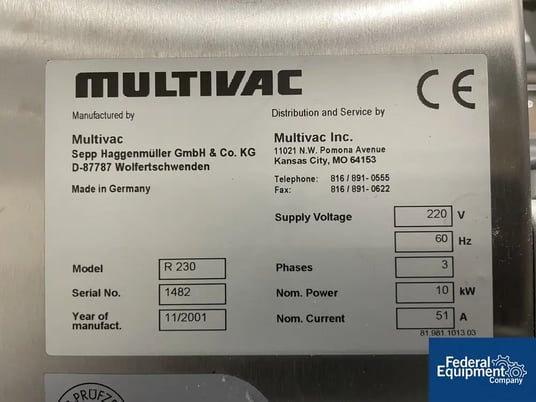 Multivac #R230, Thermoformer, 5.1" form depth, 15.75" cut off L, 15.75" reel diameter max, 220 V., 2001 - Image 3