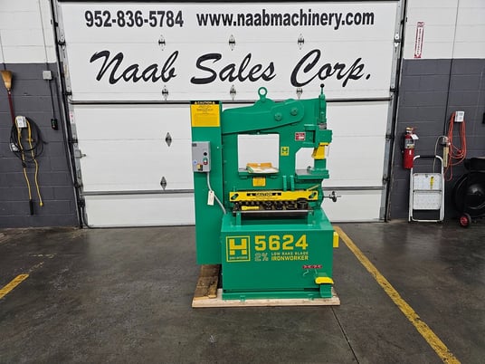 Uni-Hydro #5624, ironworker, 56 ton, 9" throat, manual punch aligner, built for forklift handling - Image 2