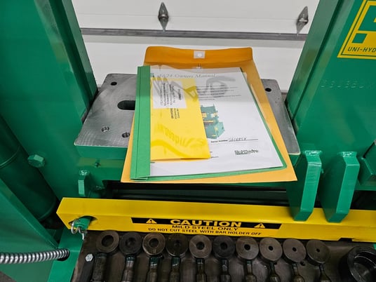 Uni-Hydro #5624, ironworker, 56 ton, 9" throat, manual punch aligner, built for forklift handling - Image 7