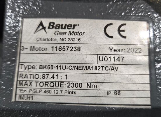 Bauer HP bk60-11u-c/nema182t RPM /av bevel geared motor used - Image 6