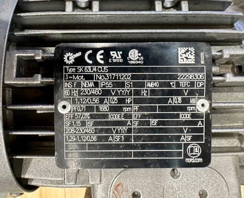 .2 HP, Nord gearbox and motor drive, 1" output shaft dia., 231.41:1 ratio, unused, 2016 - Image 6