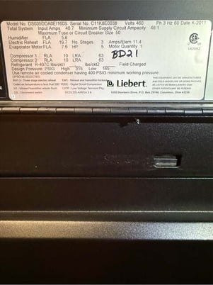12 Ton Liebert, DS035D, CRAC, 460 Volts, R407C, 2011 - Image 3