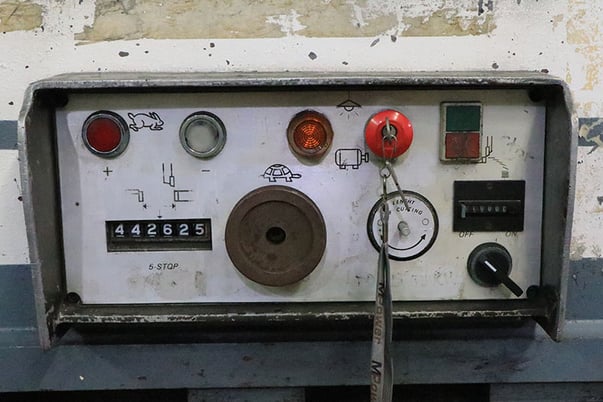 5/8" x 8' Heller #HS430, power squaring shear, 10 HP, 220 V., front operated power back gauge, support arms - Image 4