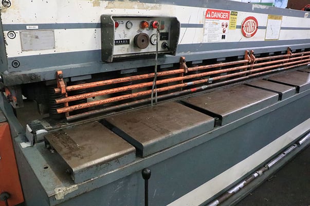 5/8" x 8' Heller #HS430, power squaring shear, 10 HP, 220 V., front operated power back gauge, support arms - Image 5