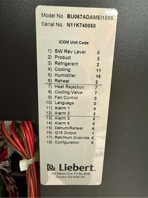 5 Ton, Liebert #BU067ADAMEI159S, CRAC, 3PH, 460 Volts, 2011 - Image 3