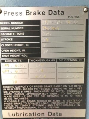 175 Ton, Niagara #HBM-175-10-12, hydraulic press brake, 12' overall, 126" between housing, 10" stroke, 17" - Image 4
