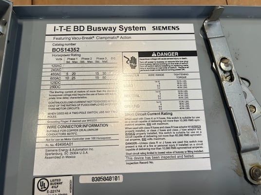 60 Amps, Bulldog bus plug, cat #BOS14352, 480 Volts, 3p3w - Image 2