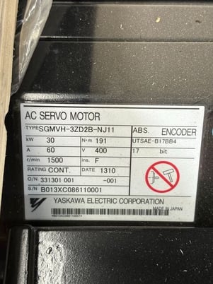 30 Kw Yaskawa #SGMVH-3ZD2B-NJ11, 60A, 400V, 1500RPM, unused - Image 5