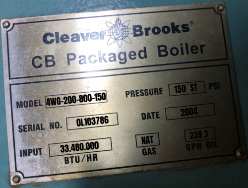 800 HP Cleaver-Brooks #4WG-200-800-150, Natural gas Boiler, 150 PSI, 33,480,000 BTU/HR, 2004, - Image 2