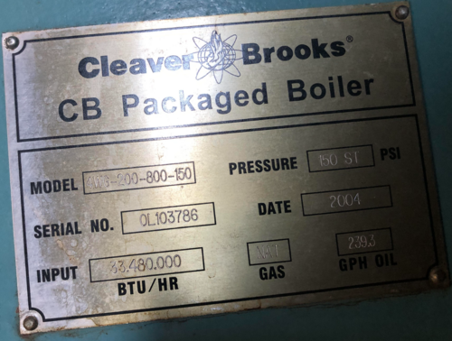 800 HP Cleaver-Brooks #4WG-200-800-150, Natural gas Boiler, 150 PSI, 33,480,000 BTU/HR, 2004, - Image 3