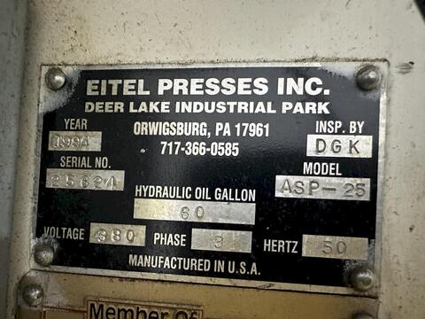 25 Ton, Eitel #ASP-25, Servo Driven Automatic Bar & Rod Straightening Press, 1994 - Image 3