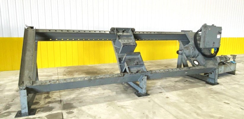 150 Ton, Dake, Horizontal Inclined Hydraulic Wheel Press, 8" Ram diameter, 48" Between Posts, 14' L, 10 HP - Image 1