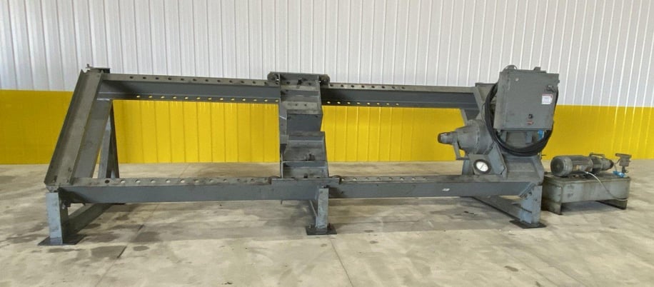 150 Ton, Dake, Horizontal Inclined Hydraulic Wheel Press, 8" Ram diameter, 48" Between Posts, 14' L, 10 HP - Image 2