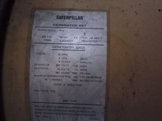 750 KW Caterpillar #3412, diesel generator set, sound attenuated enclosure, 480 Volts - Image 5