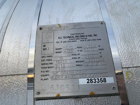 60" Sweet Horizontal HC Drain Drum Separator, 82 psi, 2012 - Image 8