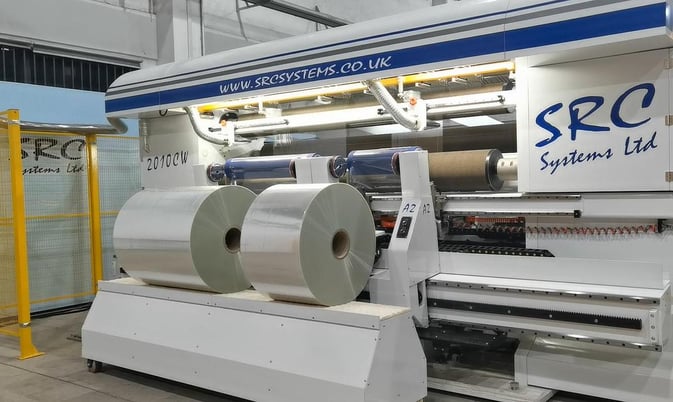 SRC Systems #2010CW, independent arm slitter rewinder, 72"-120" wide, Omron PLC, 2300 FPM, new - Image 5