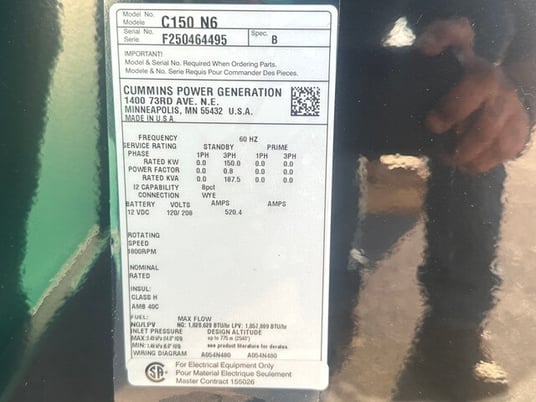 100 KW Cummins #C150N6, Natural gas generator set, QSJ8.9G engine, 240 HP, EPA, 120/208 Volts, PMG, UL 2200 - Image 9