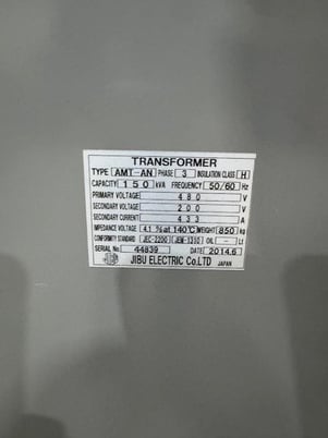 150 KVA 480 Primary, 200 Secondary, Jibu Electric, #AMT-AN, Transformer, 2014 (2 available) - Image 6