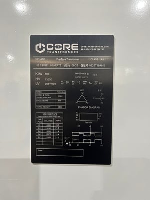 500 KVA 13200 Delta Primary, 208Y/120 Secondary, DRY, proCORE(immediate shipment available) - Image 1