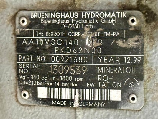 Rexroth Brueninghaus Hydromatik hydrualic pump type AA10VS0140 DFR / 31R-PKD62N00, 1997 - Image 4