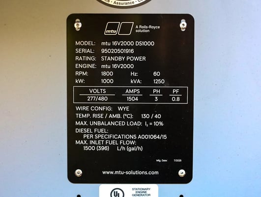1000 KW MTU #16V2000G86S, diesel generator, WPE/SAE, 277/480 Volts, new, 2025 - Image 6