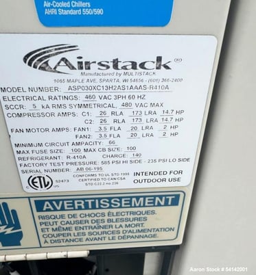 78.8 Ton, Multistack Airstack #ASP030XC13H2AS1AAAS-410A, Free Cooling Chiller, R-410A, 460 V., 206 GPM - Image 7