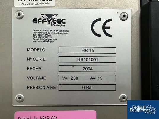 Effytec #HB-15, Form Fill Pouch Machine, w/ hopper & conveyor feed, 230 V., 2004 - Image 2