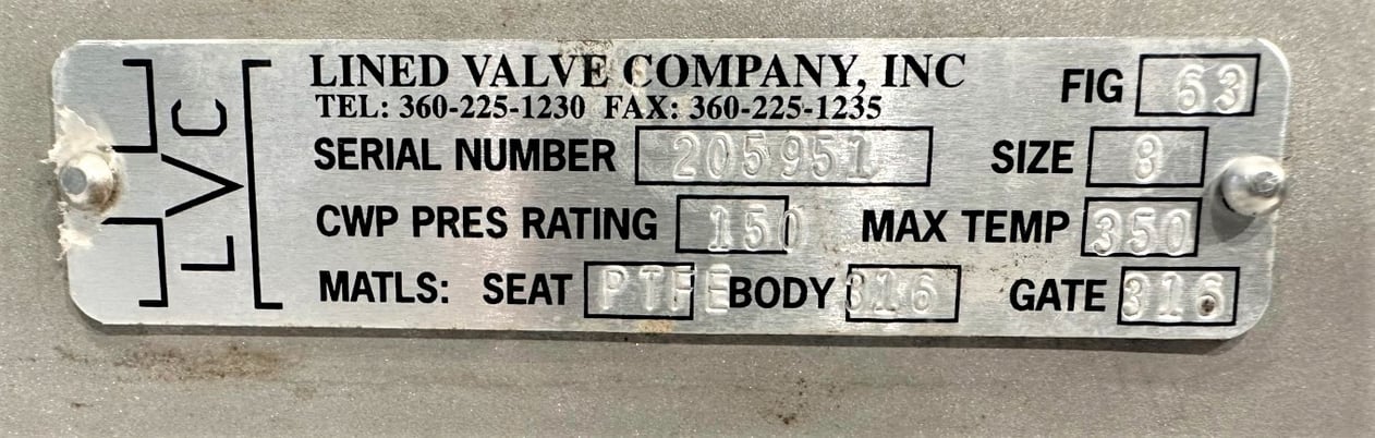 8" Lined Valve Co., manual knife gate, Stainless, right angle wormgear handwheel operator - Image 5