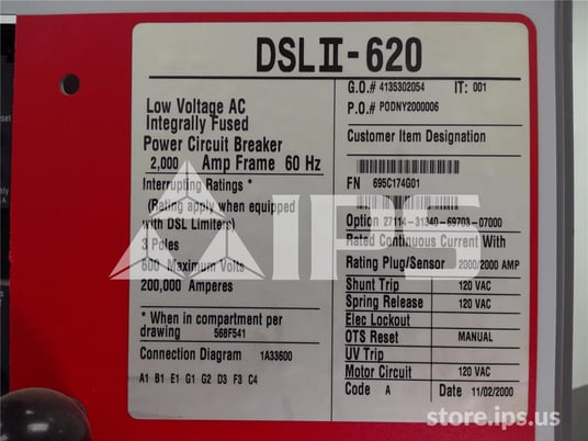 2000 Amps Ch Dslii-620 Eo/do Unused Surplus 120 Volts AC Control, Rms 810 Lsg, 2000 Amps Rp, 3000 Amps Fuse - Image 3