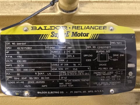30 HP 1800 RPM Baldor EM4104T, Frame 286T, TEFC, 4P, 230/460 Volts - Image 2