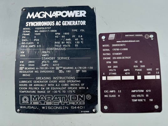 2800 KW, Marathon / Marathon #2800RXC6DT2, generator end, take off 20V 4000 engine, 480 Volts, 2008 - Image 8