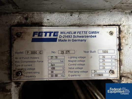 10 Ton, Fette #3090, Tablet Press, single layer, multiple station - Image 3