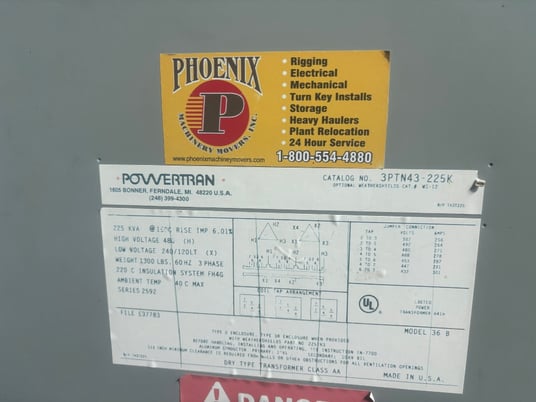 225 KVA 480 Primary, 240/120 Secondary, Powertrain - Image 2