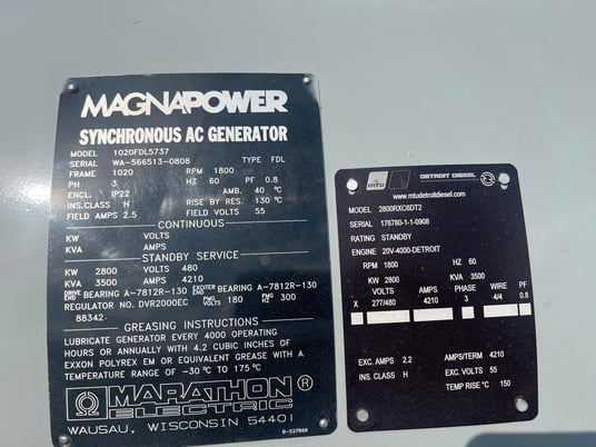 2800 KW, Marathon, MTU 2800RXC6DT2, generator end, 277/480 Volts, take off of 20V 4000 engine, 500 hours, 2008 - Image 8