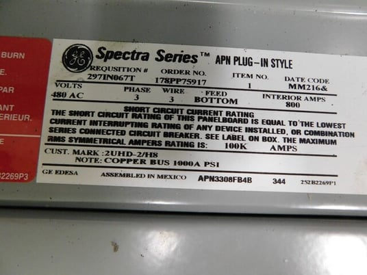 800 Amp. General Electric, APB4489D, Spectra Series, panelboard, 3-wire, 480 Volts, 3 phase - Image 4