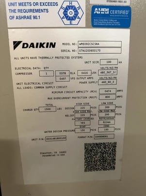 560 Ton, Daikin #WME092CSCSNA, shell & tube chiller, Water cooled, R134A, 35157 hours, 2020 - Image 4
