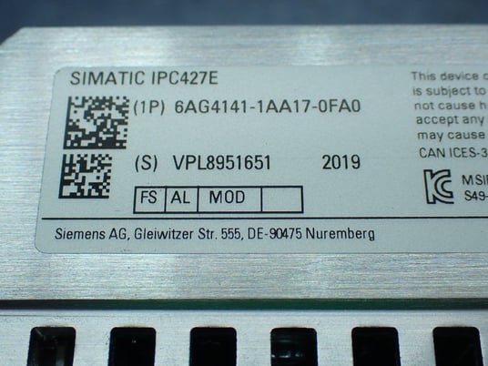 Siemens #6AG4141-1AA17-0FA0, Simatic IPC427E Microbox PC, 2019 - Image 9