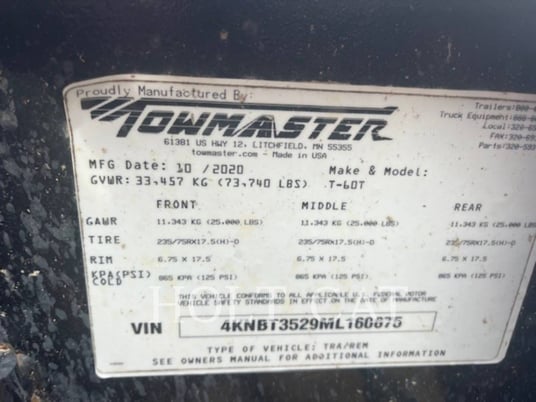 Towmaster T-60T, Trailer, S/N: 4KNBT3529ML160675, 2020 - Image 4