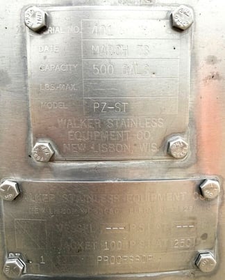 500 gallon Walker #PZ-ST, jacketed Stainless Steel mix tank / processor / pasteurizer / kettle - Image 3