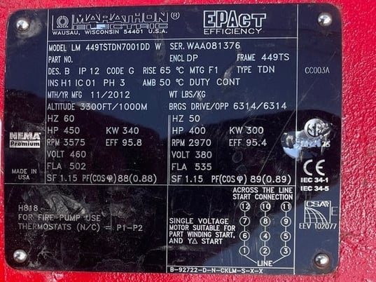 450 HP 3600 RPM Marathon, Frame 449TS, Drip-Proof Ball Bearing, 460 Volts - Image 3