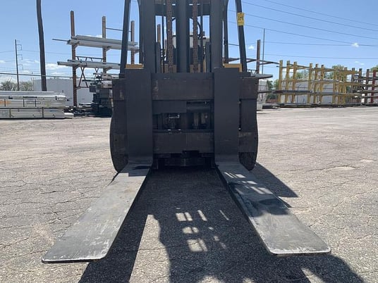 15000 lb. Caterpillar #T150D, forklift, propane fuel, cushion tires, 2-stage mast, 202" mast height, side - Image 10