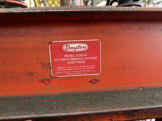 25 Ton, Dayton #3Z916A, hydraulic H-Frame shop press - Image 2