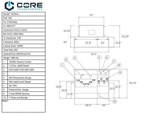 500 KVA 4160 Delta Primary, 480Y/277 Secondary, PAD, proCORE (immediate shipment available) - Image 3