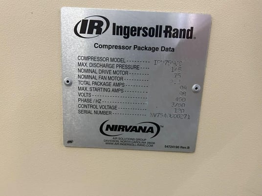145 psi, Ingersoll-Rand #IRN75HCC, VSD Rotary Screw Air Compressor, 75 HP, 460 V - Image 7