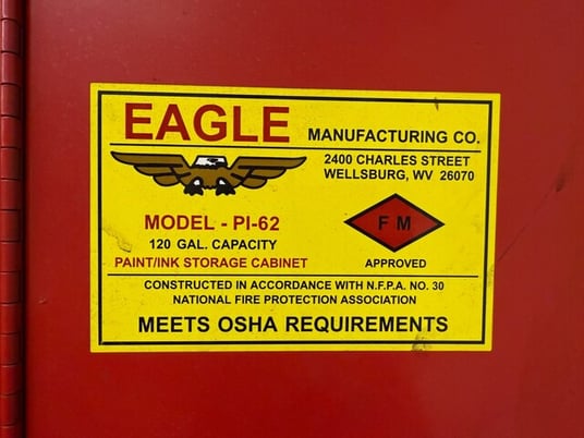 Eagle #PI-62, Paint Ink Flammable Safety Storage Cabinet, Red, 2-Door, 120 gallon capacity, 31" width x 31" D - Image 2