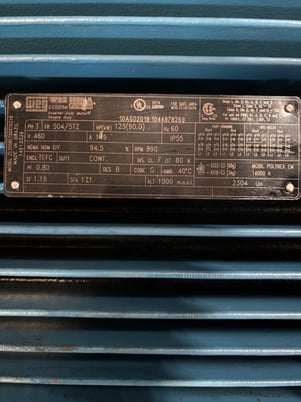 125 HP 900 RPM WEG W22 Severe Duty Motor, Frame 504/5TZ, TEFC, 460 Volts - Image 5